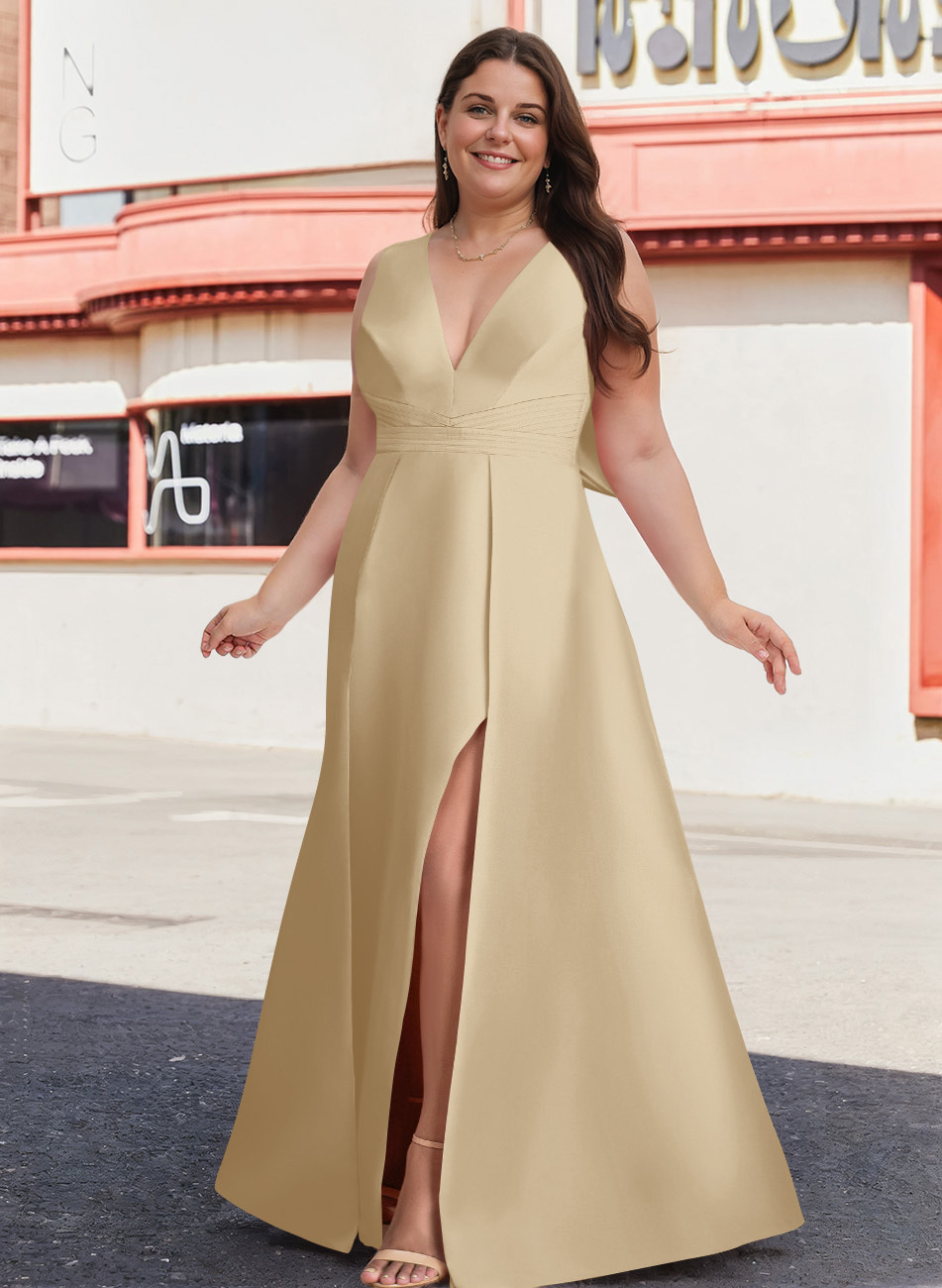V-Neck Satin A-Line Mother Of The Bride Dresses With Bow, product image 4