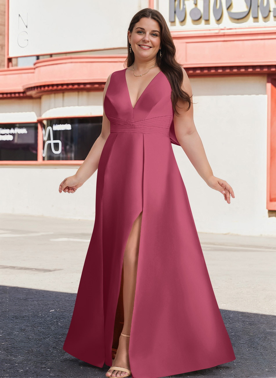 V-Neck Satin A-Line Mother Of The Bride Dresses With Bow, product image 29