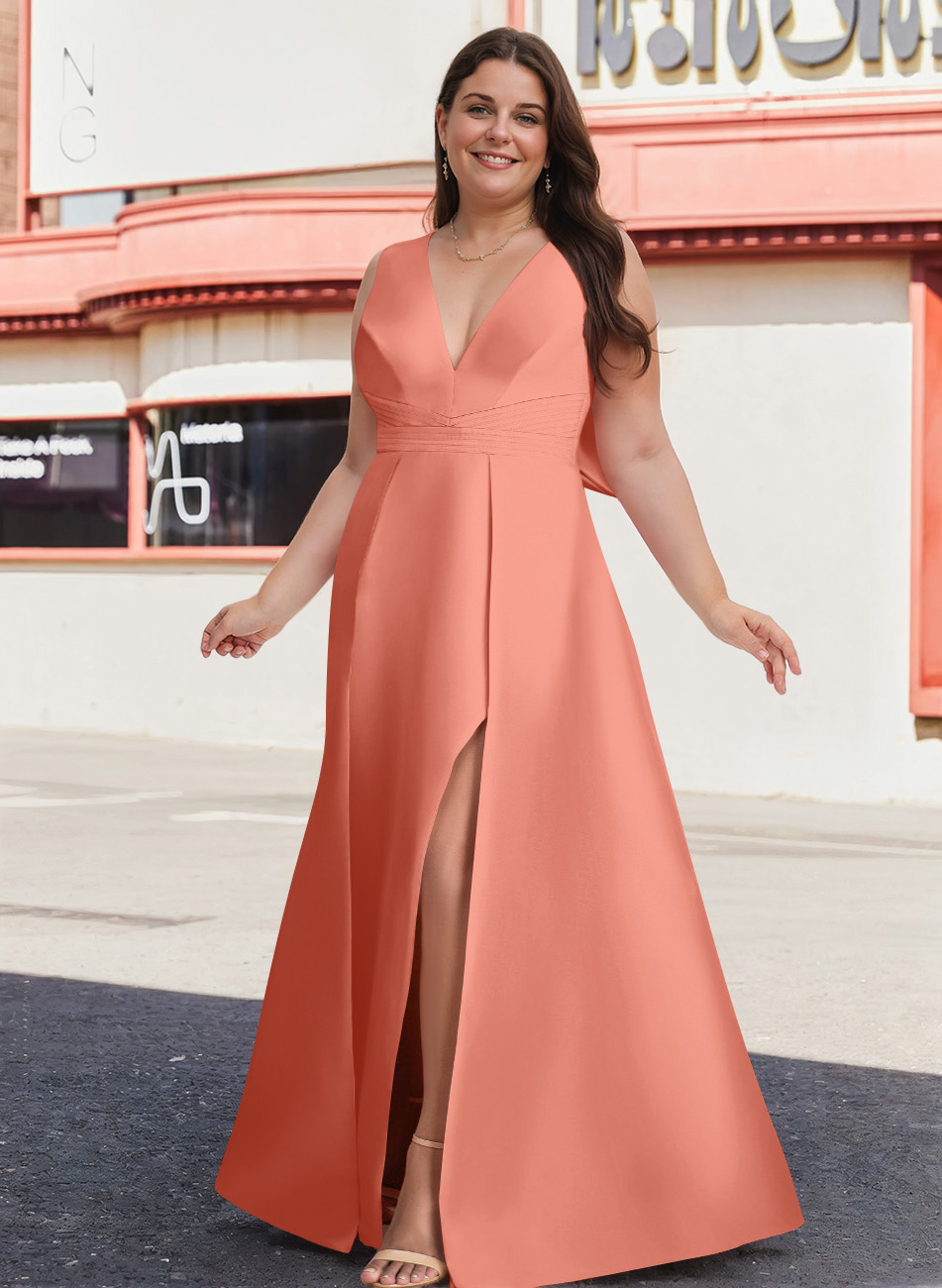 V-Neck Satin A-Line Mother Of The Bride Dresses With Bow, product image 23
