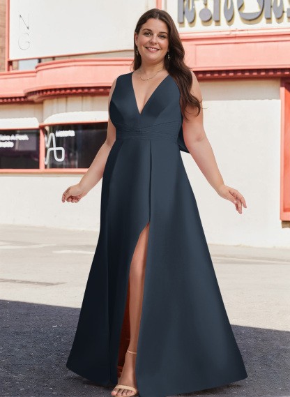 V-Neck Satin A-Line Mother Of The Bride Dresses With Bow, product image 5