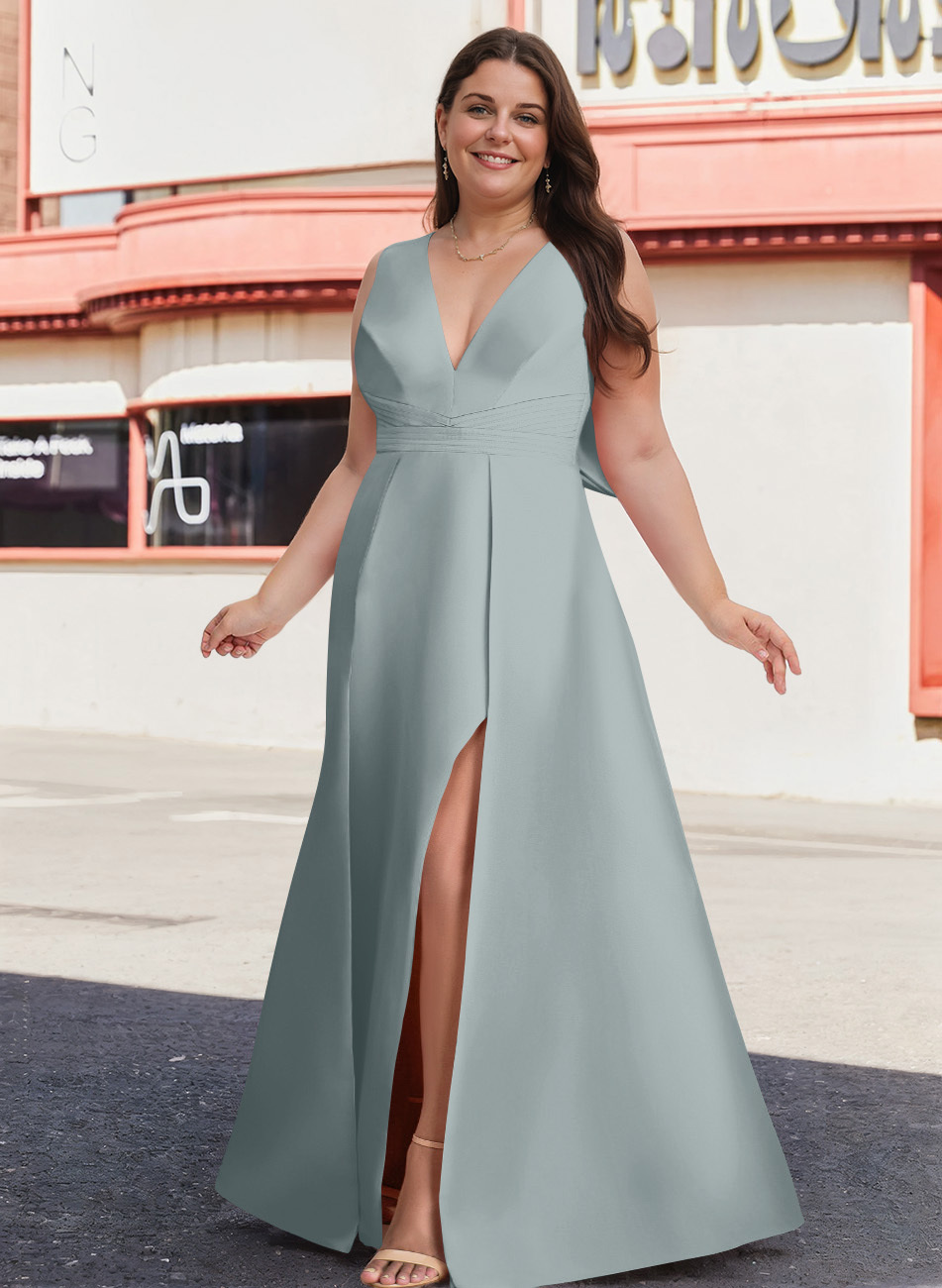 V-Neck Satin A-Line Mother Of The Bride Dresses With Bow, product image 10