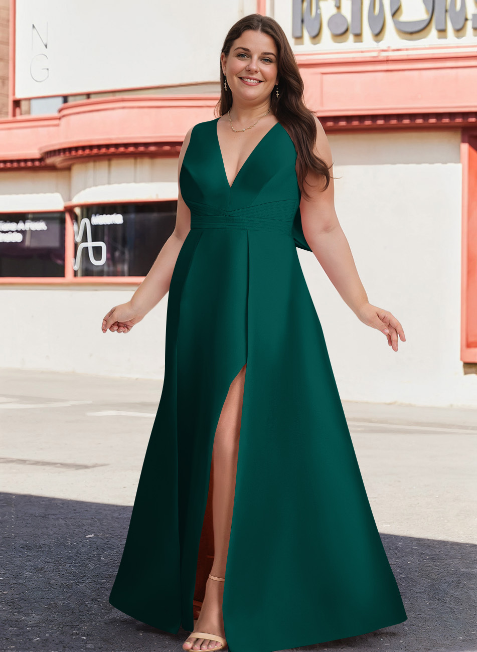 V-Neck Satin A-Line Mother Of The Bride Dresses With Bow, product image 34