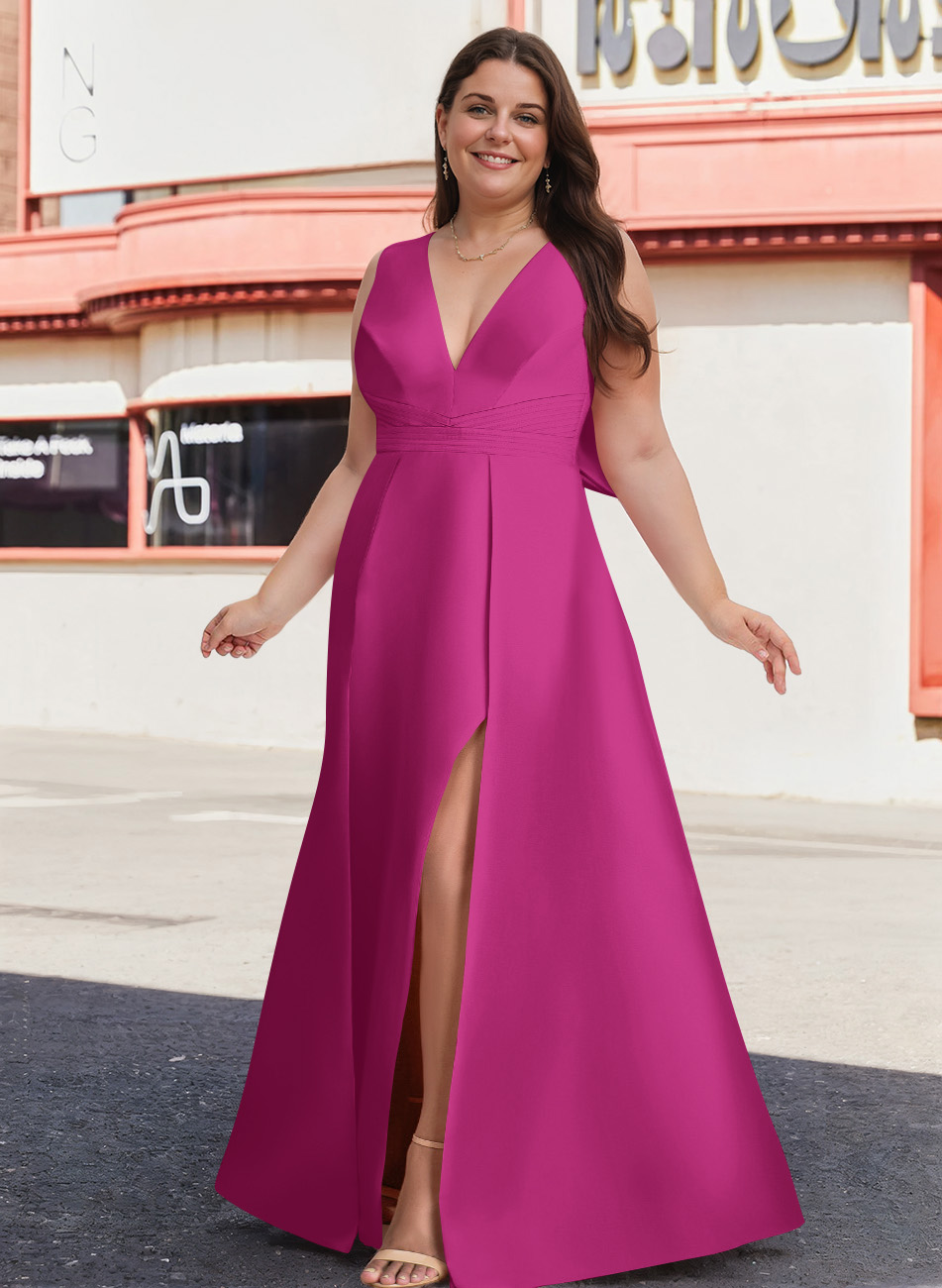 V-Neck Satin A-Line Mother Of The Bride Dresses With Bow, product image 18