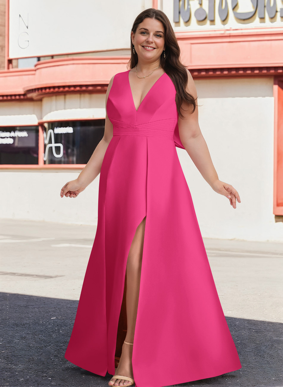 V-Neck Satin A-Line Mother Of The Bride Dresses With Bow, product image 19