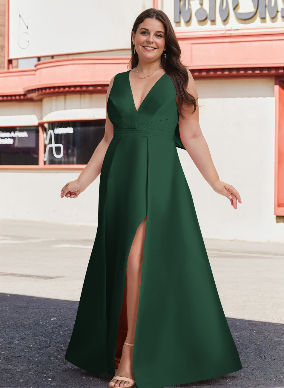 V-Neck Satin A-Line Mother Of The Bride Dresses With Bow, product image 33
