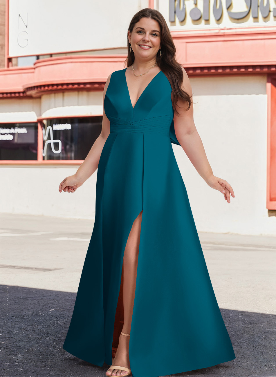 V-Neck Satin A-Line Mother Of The Bride Dresses With Bow, product image 12