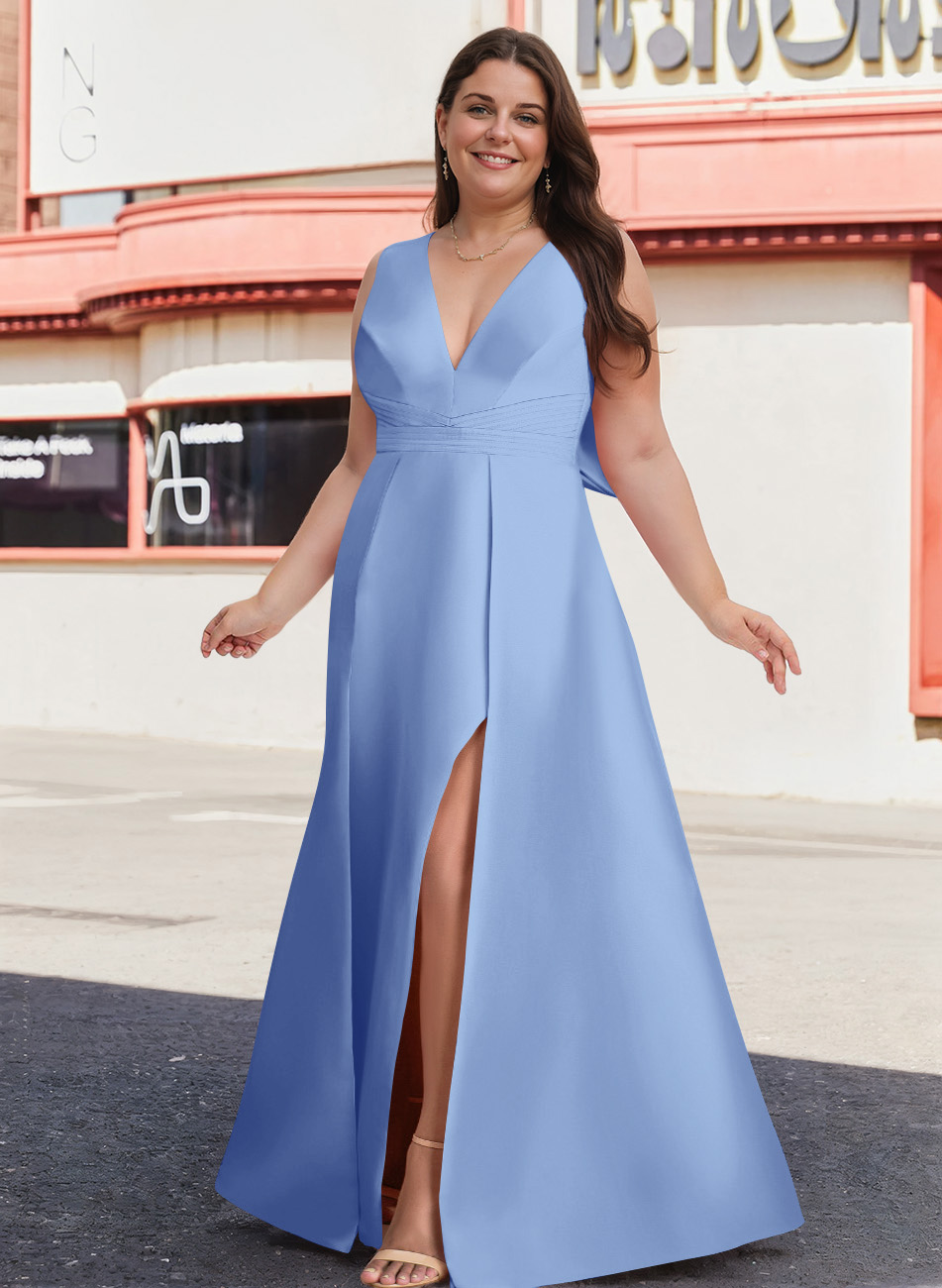 V-Neck Satin A-Line Mother Of The Bride Dresses With Bow, product image 15