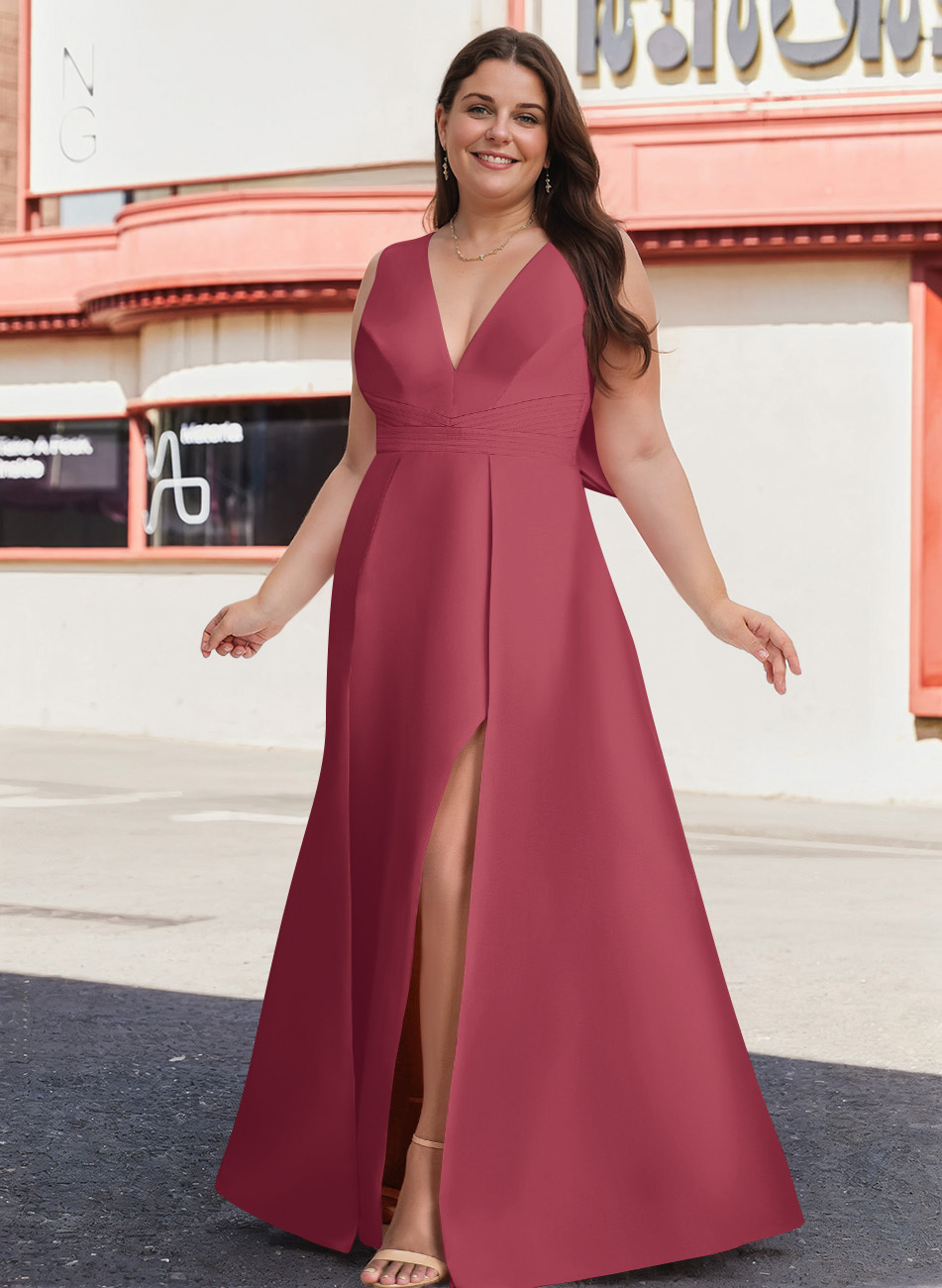 V-Neck Satin A-Line Mother Of The Bride Dresses With Bow, product image 30