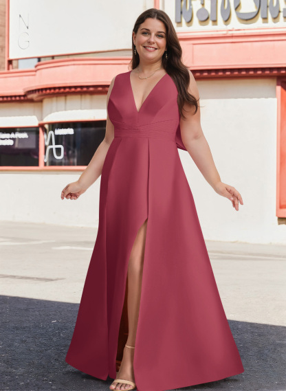 V-Neck Satin A-Line Mother Of The Bride Dresses With Bow, product image 30