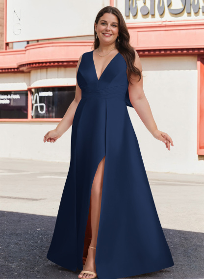 V-Neck Satin A-Line Mother Of The Bride Dresses With Bow, product image 6