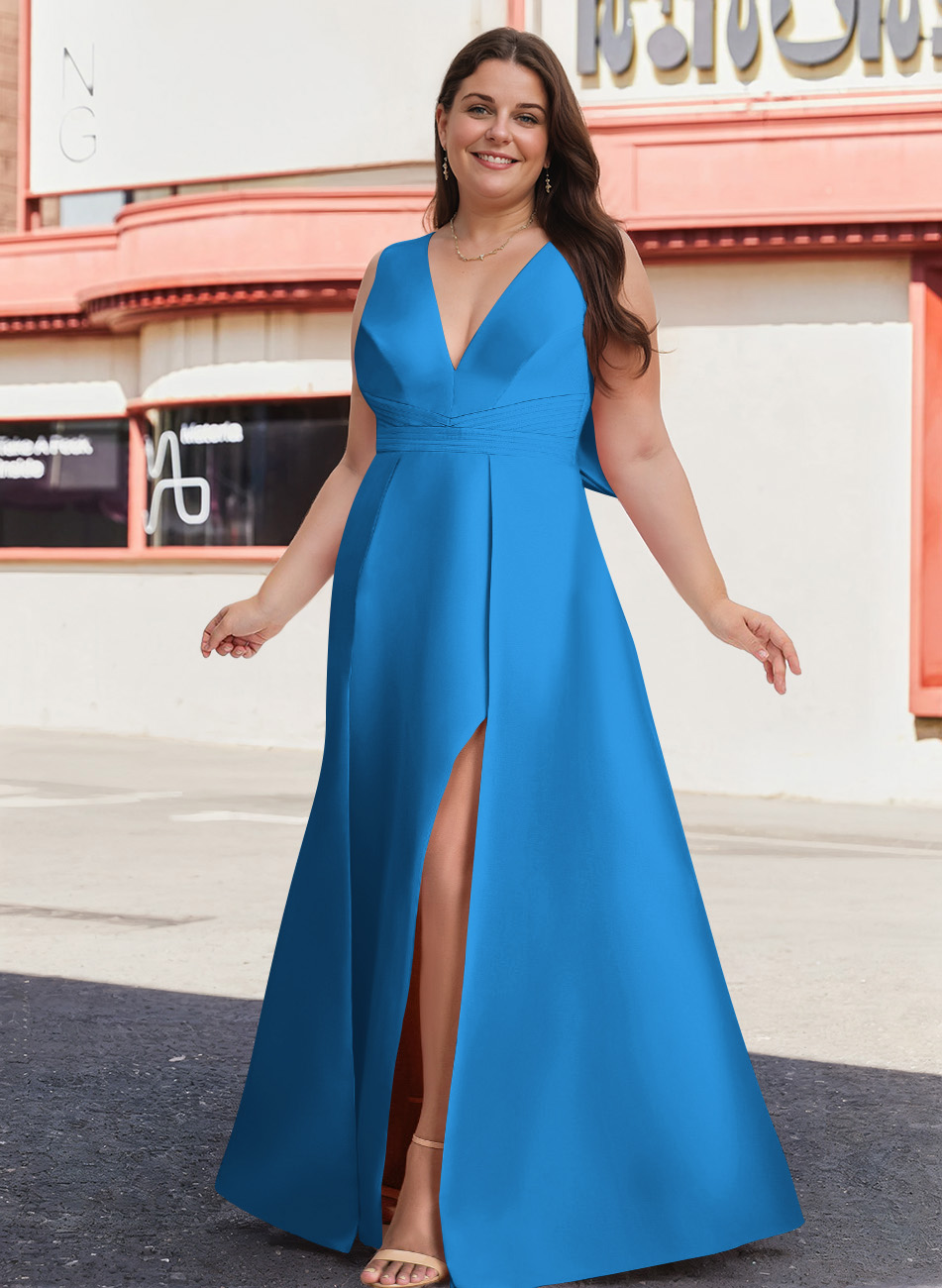 V-Neck Satin A-Line Mother Of The Bride Dresses With Bow, product image 14
