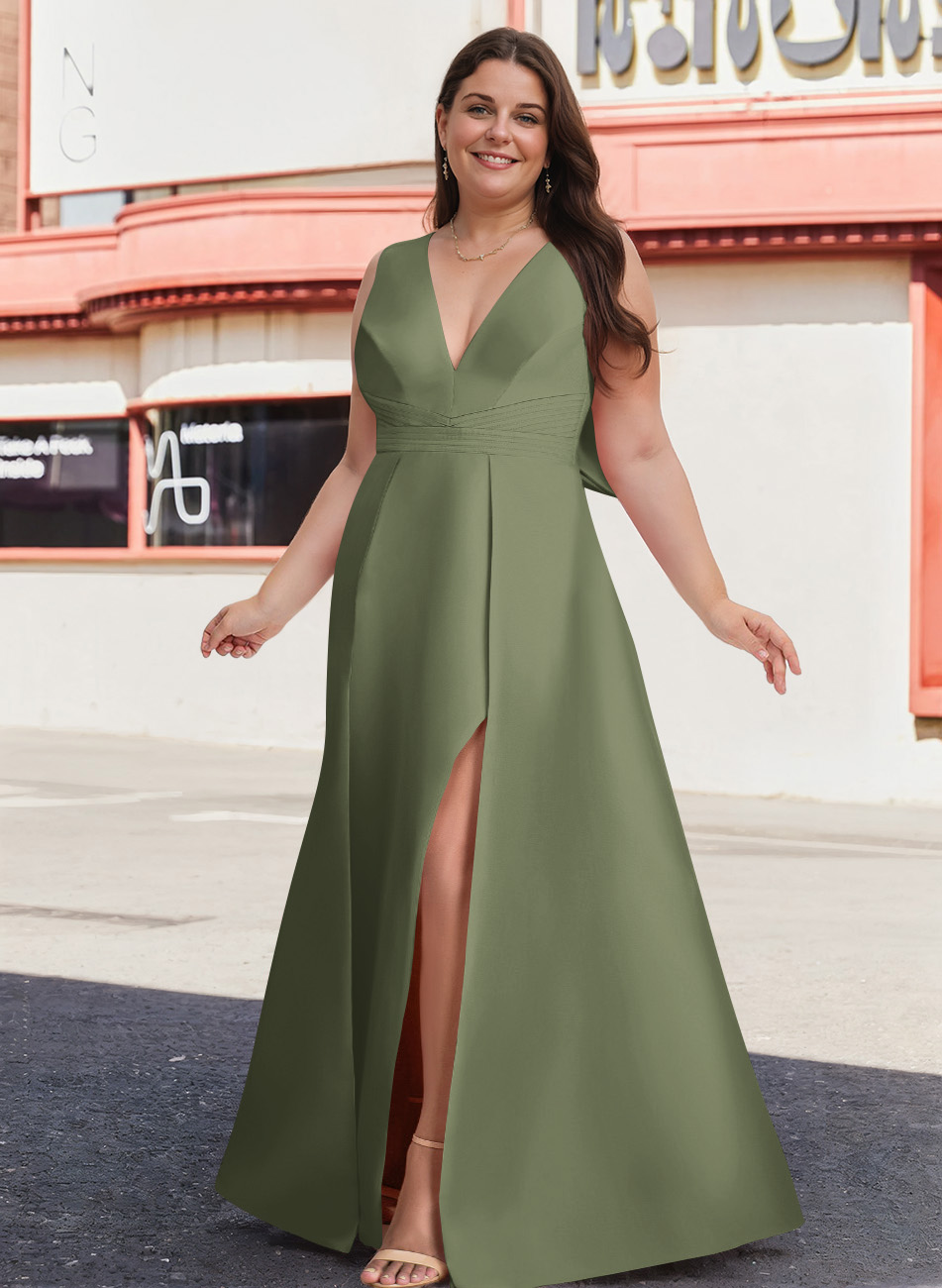 V-Neck Satin A-Line Mother Of The Bride Dresses With Bow, product image 35