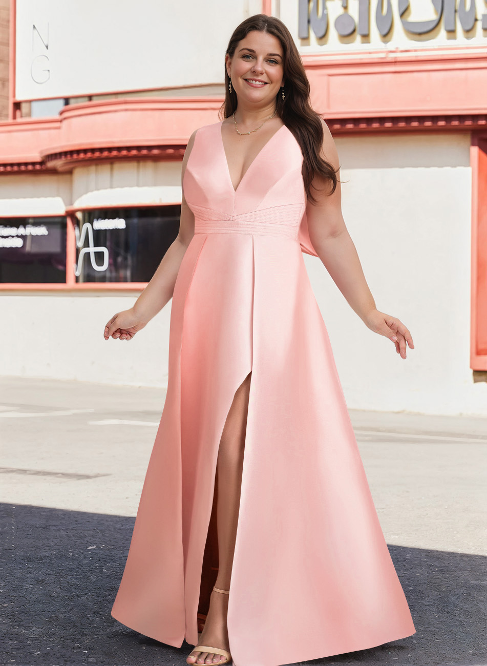 V-Neck Satin A-Line Mother Of The Bride Dresses With Bow in Petal, US2
