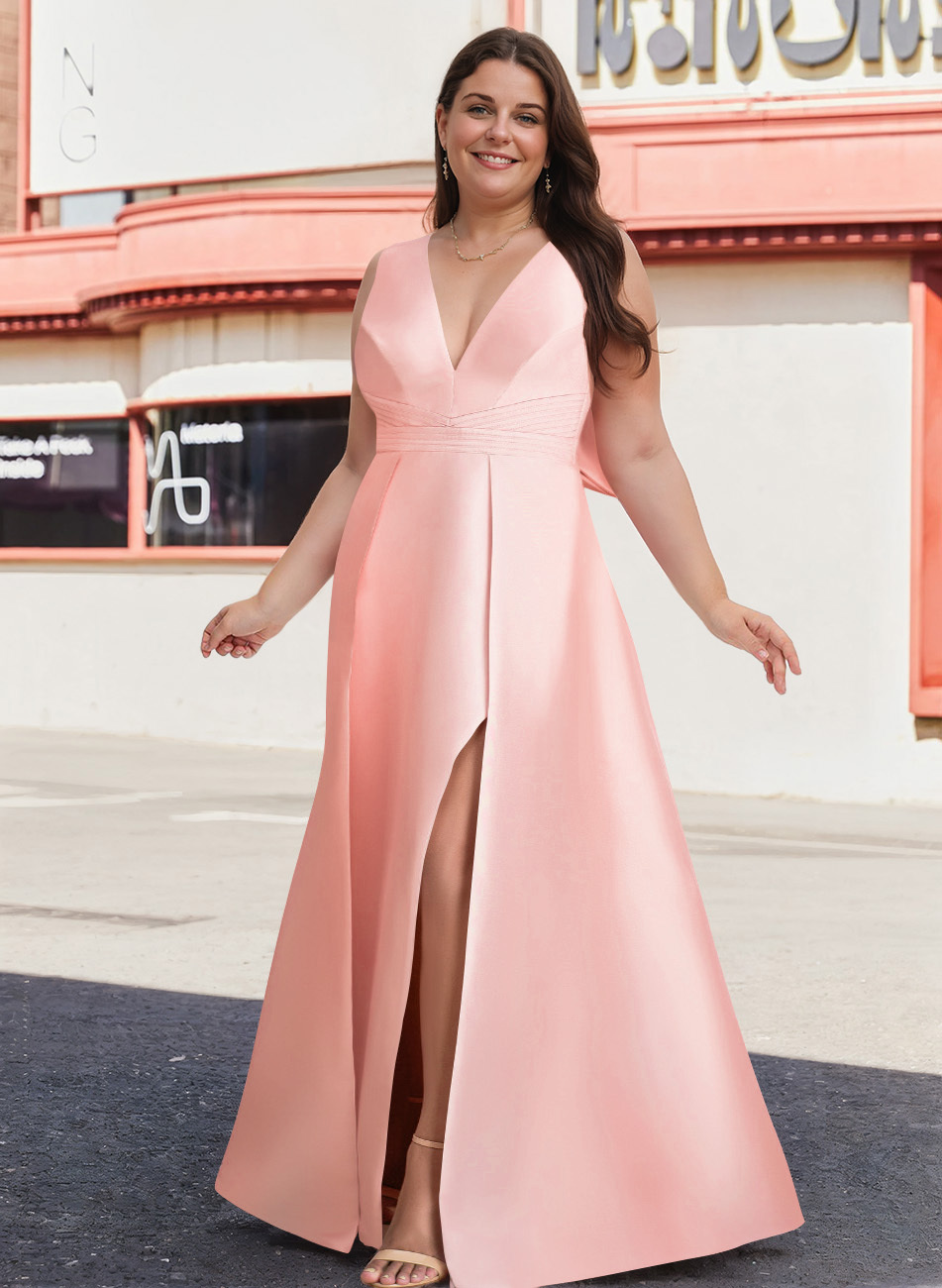 V-Neck Satin A-Line Mother Of The Bride Dresses With Bow in Petal, US2