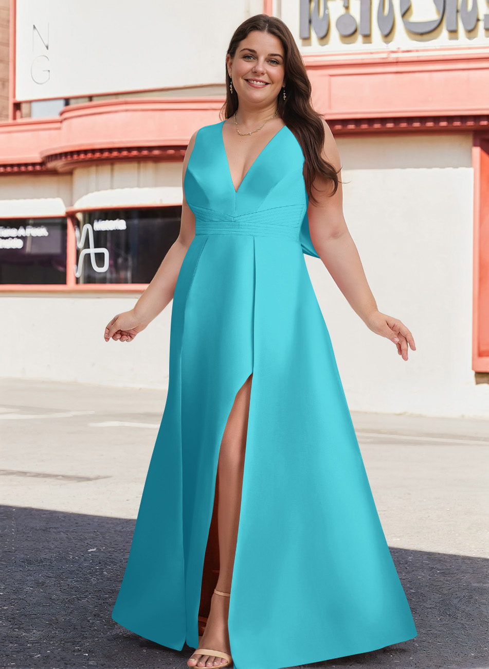 V-Neck Satin A-Line Mother Of The Bride Dresses With Bow, product image 13
