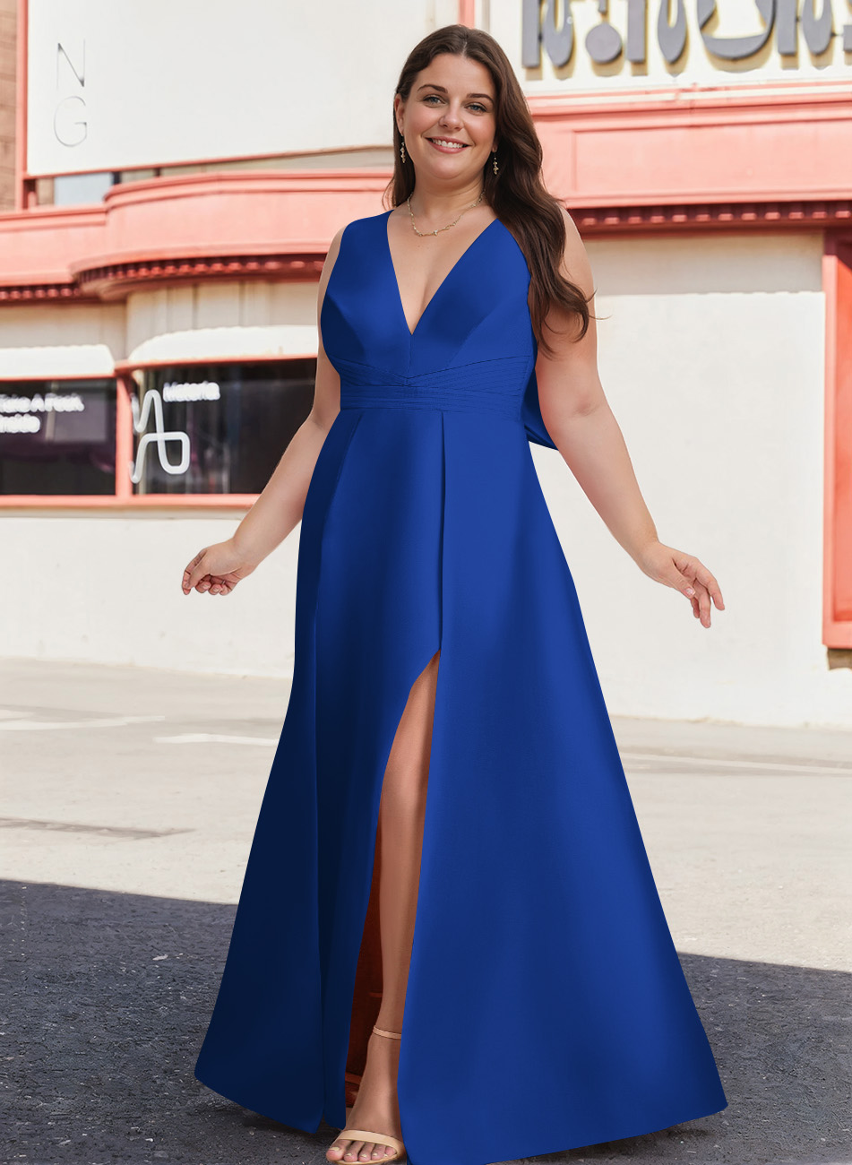 V-Neck Satin A-Line Mother Of The Bride Dresses With Bow, product image 7