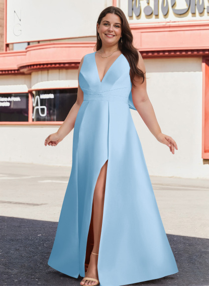 V-Neck Satin A-Line Mother Of The Bride Dresses With Bow, product image 11