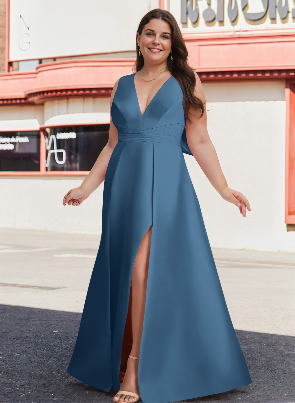 V-Neck Satin A-Line Mother Of The Bride Dresses With Bow, product image 8