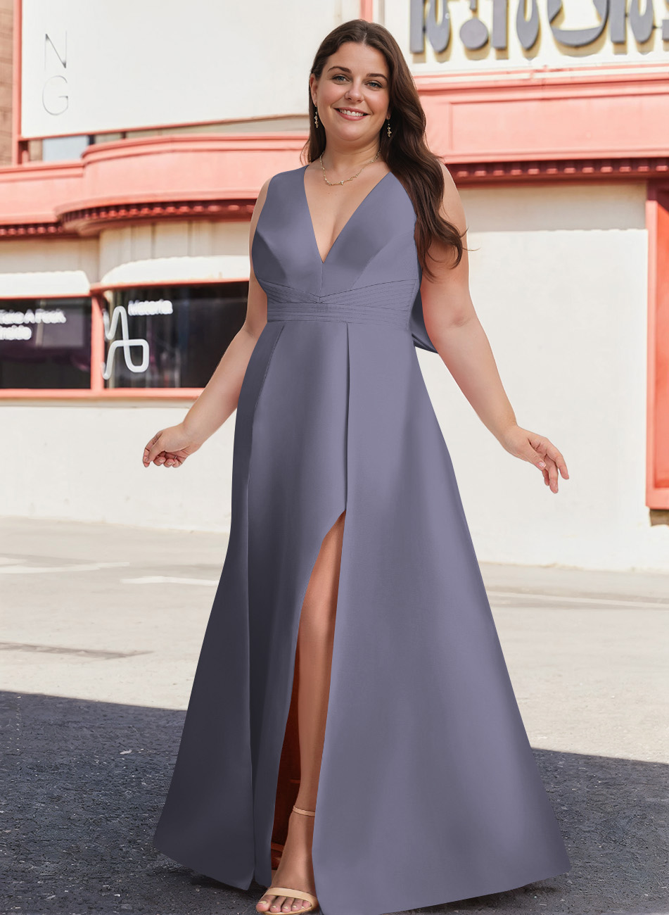 V-Neck Satin A-Line Mother Of The Bride Dresses With Bow, product image 9