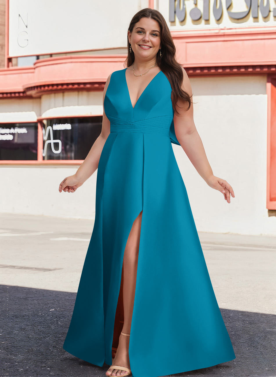 V-Neck Satin A-Line Mother Of The Bride Dresses With Bow, product image 16