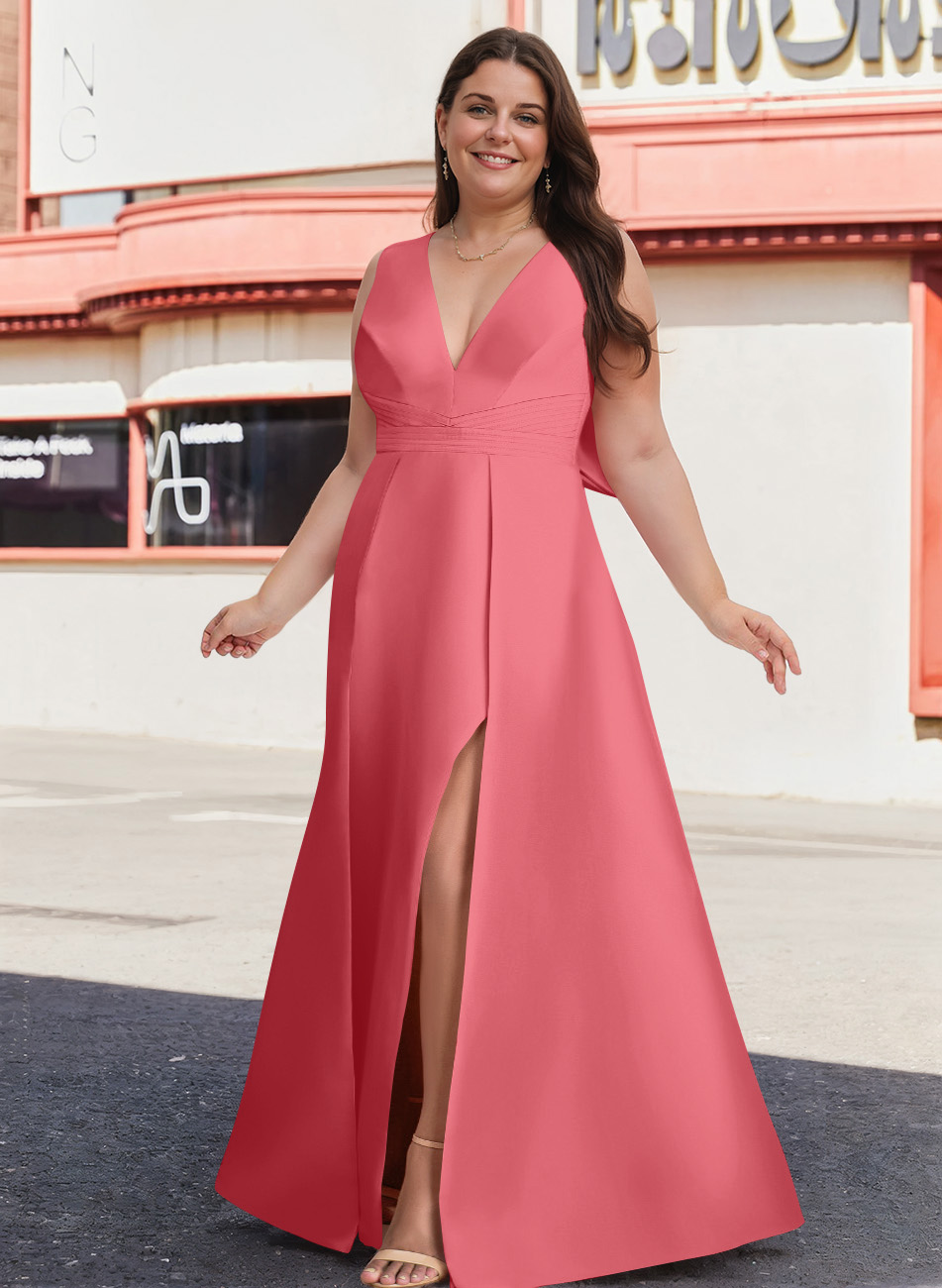 V-Neck Satin A-Line Mother Of The Bride Dresses With Bow, product image 32