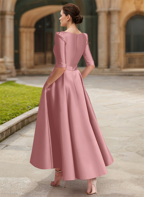 A-Line V-Neck 1/2 Sleeves Ankle-Length Satin Mother Of The Bride Dresses
