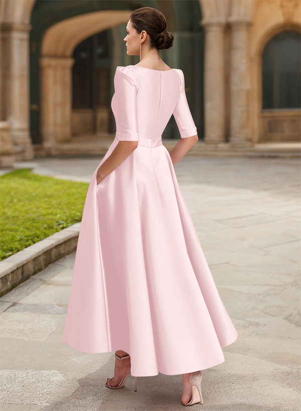 A-Line V-Neck 1/2 Sleeves Ankle-Length Satin Mother Of The Bride Dresses