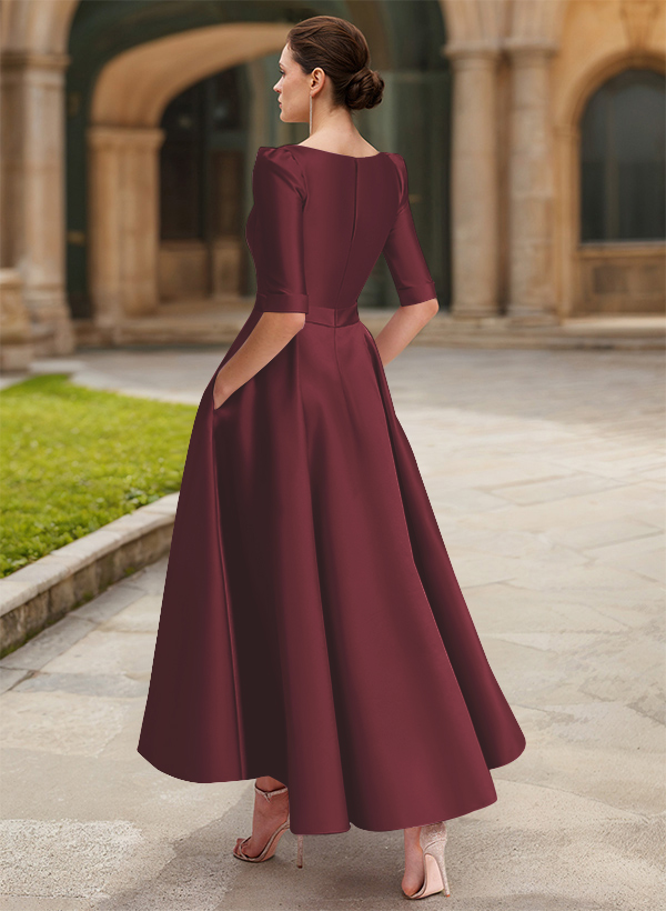 A-Line V-Neck 1/2 Sleeves Ankle-Length Satin Mother Of The Bride Dresses