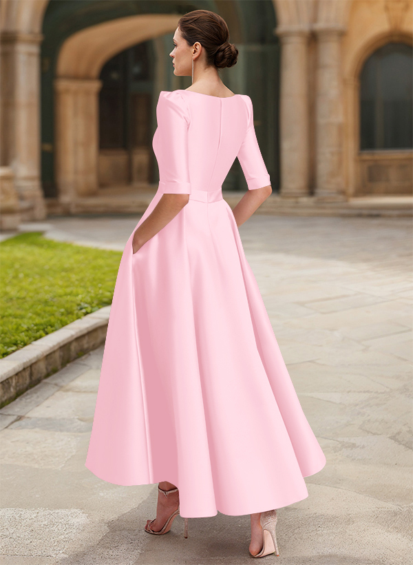 A-Line V-Neck 1/2 Sleeves Ankle-Length Satin Mother Of The Bride Dresses