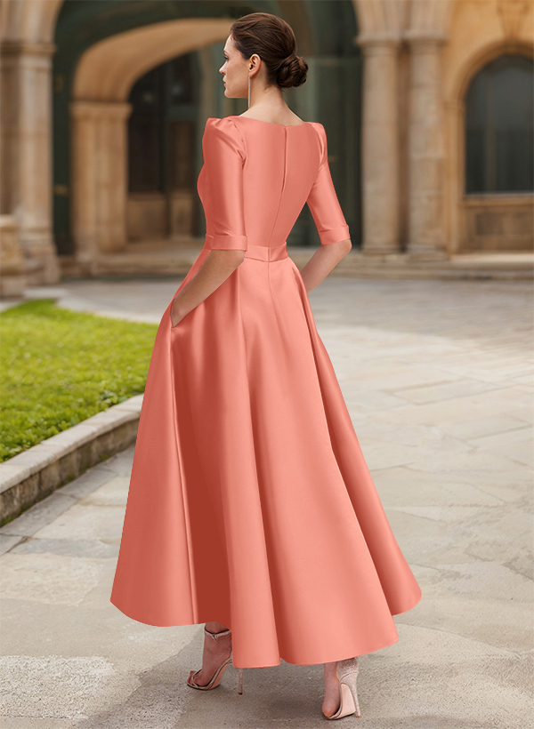 A-Line V-Neck 1/2 Sleeves Ankle-Length Satin Mother Of The Bride Dresses
