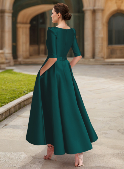A-Line V-Neck 1/2 Sleeves Ankle-Length Satin Mother Of The Bride Dresses