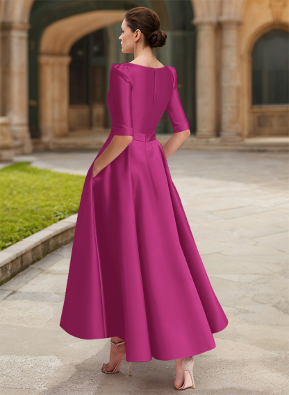 A-Line V-Neck 1/2 Sleeves Ankle-Length Satin Mother Of The Bride Dresses