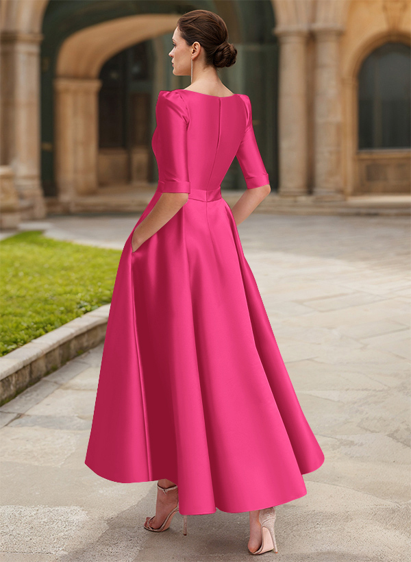 A-Line V-Neck 1/2 Sleeves Ankle-Length Satin Mother Of The Bride Dresses