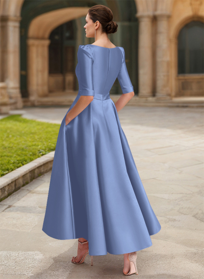 A-Line V-Neck 1/2 Sleeves Ankle-Length Satin Mother Of The Bride Dresses