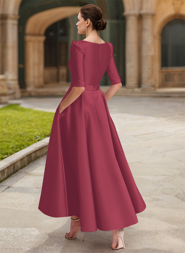 A-Line V-Neck 1/2 Sleeves Ankle-Length Satin Mother Of The Bride Dresses