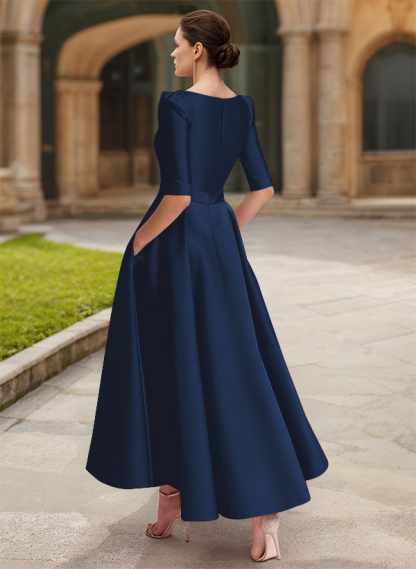 A-Line V-Neck 1/2 Sleeves Ankle-Length Satin Mother Of The Bride Dresses