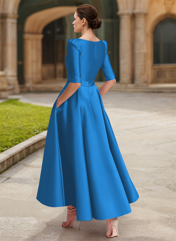 A-Line V-Neck 1/2 Sleeves Ankle-Length Satin Mother Of The Bride Dresses