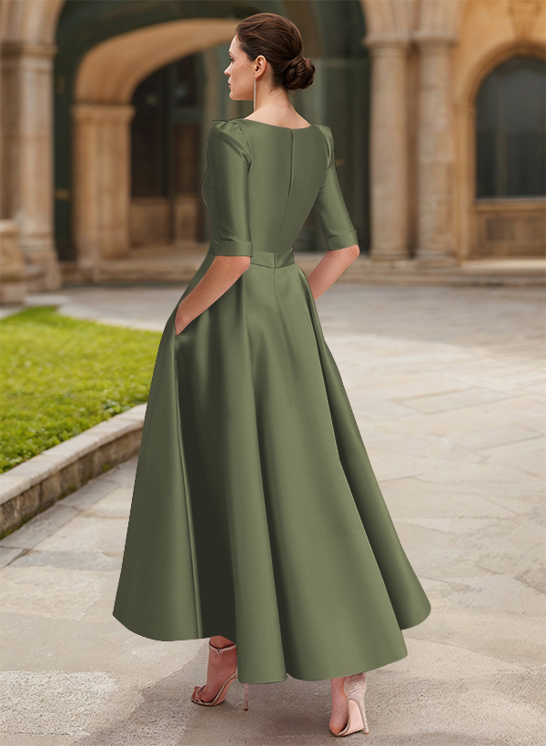 A-Line V-Neck 1/2 Sleeves Ankle-Length Satin Mother Of The Bride Dresses