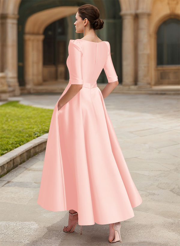 A-Line V-Neck 1/2 Sleeves Ankle-Length Satin Mother Of The Bride Dresses