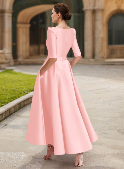 A-Line V-Neck 1/2 Sleeves Ankle-Length Satin Mother Of The Bride Dresses