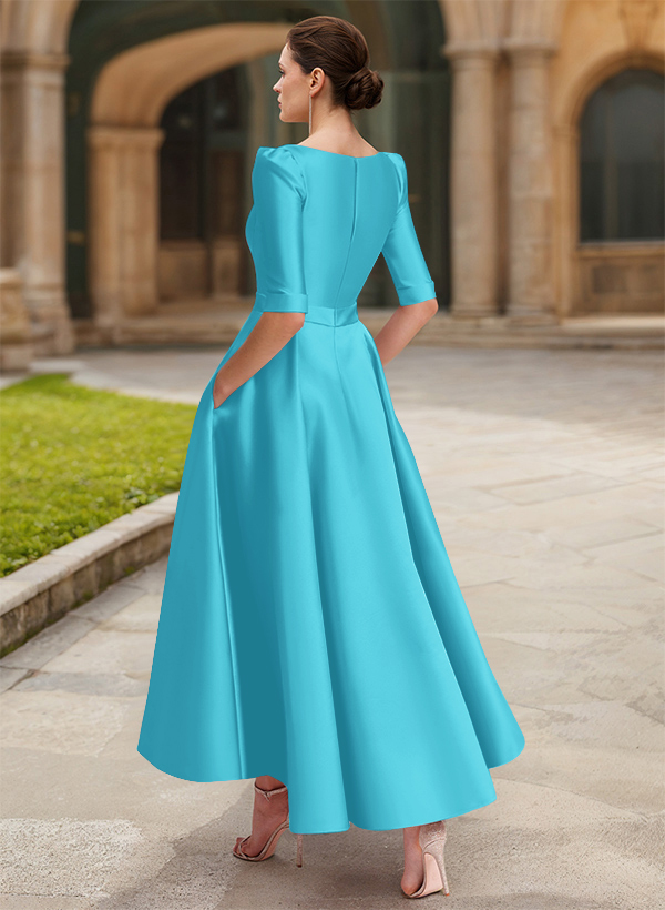 A-Line V-Neck 1/2 Sleeves Ankle-Length Satin Mother Of The Bride Dresses