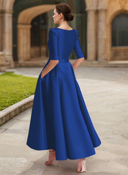A-Line V-Neck 1/2 Sleeves Ankle-Length Satin Mother Of The Bride Dresses