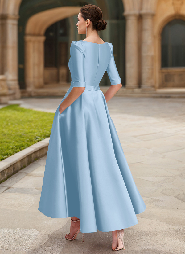 A-Line V-Neck 1/2 Sleeves Ankle-Length Satin Mother Of The Bride Dresses