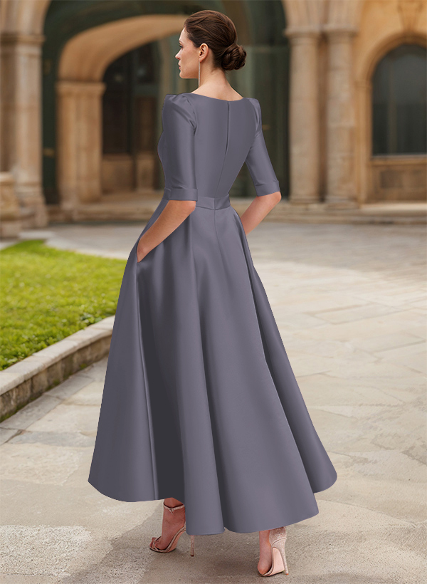 A-Line V-Neck 1/2 Sleeves Ankle-Length Satin Mother Of The Bride Dresses