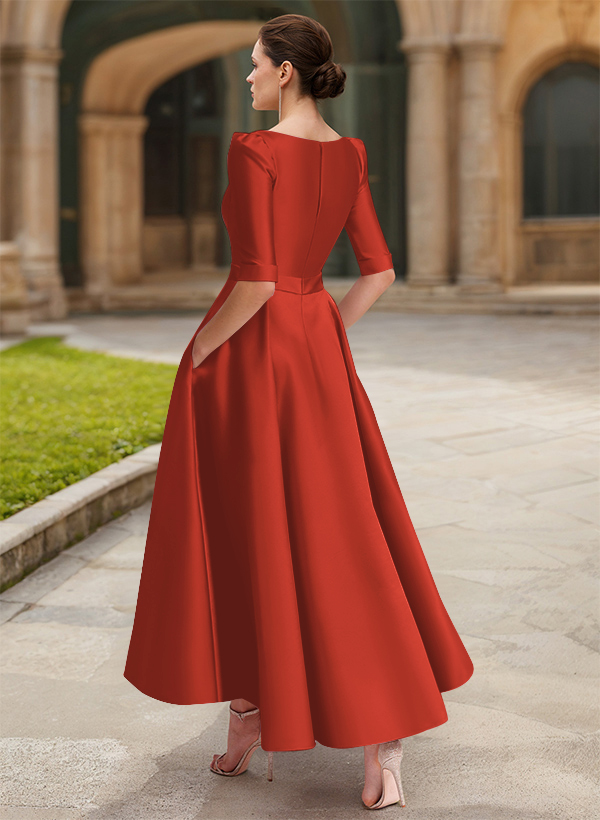 A-Line V-Neck 1/2 Sleeves Ankle-Length Satin Mother Of The Bride Dresses