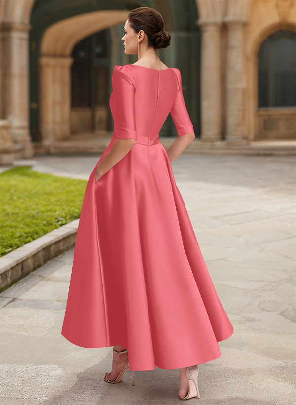 A-Line V-Neck 1/2 Sleeves Ankle-Length Satin Mother Of The Bride Dresses