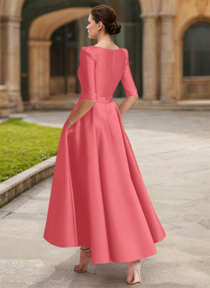A-Line V-Neck 1/2 Sleeves Ankle-Length Satin Mother Of The Bride Dresses