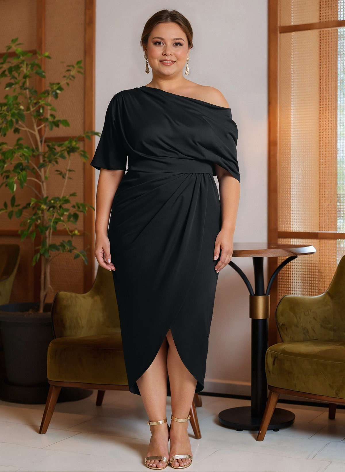 Classic Asymmetrical Neckline Ankle-Length Satin Mother Of The Bride Dresses, product image 2