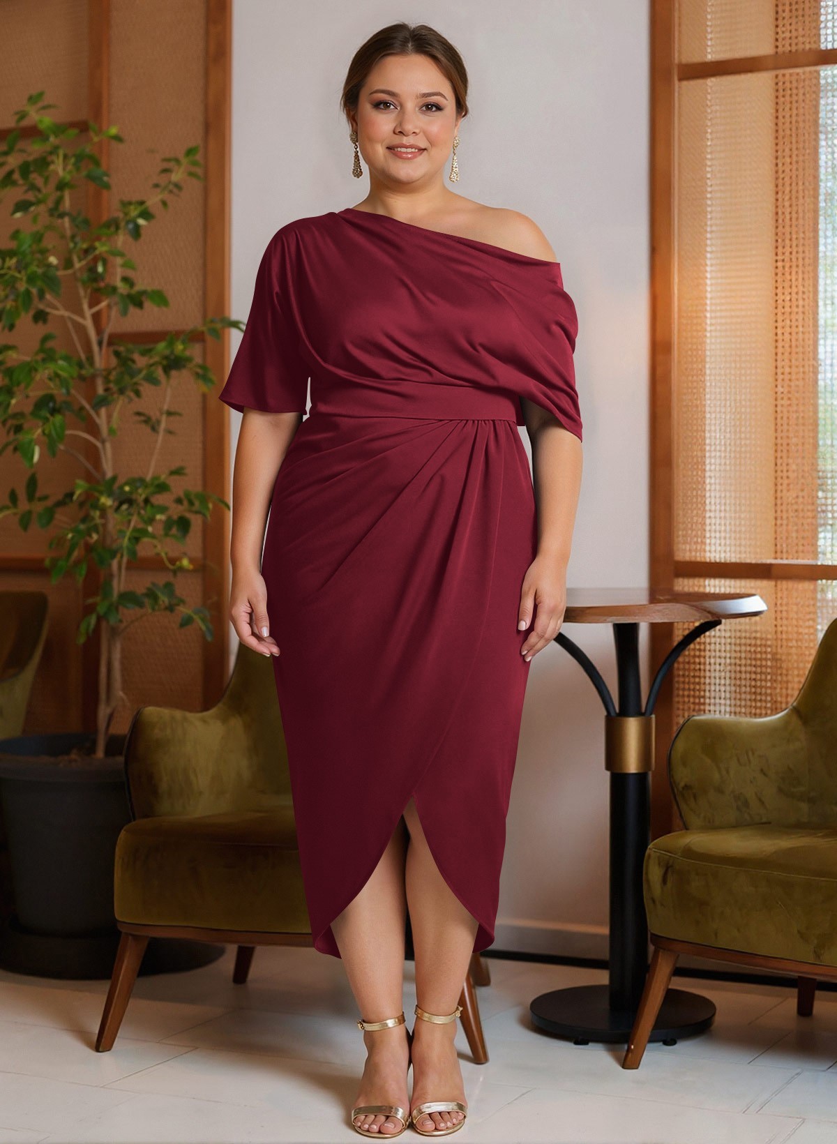 Classic Asymmetrical Neckline Ankle-Length Satin Mother Of The Bride Dresses, product image 50