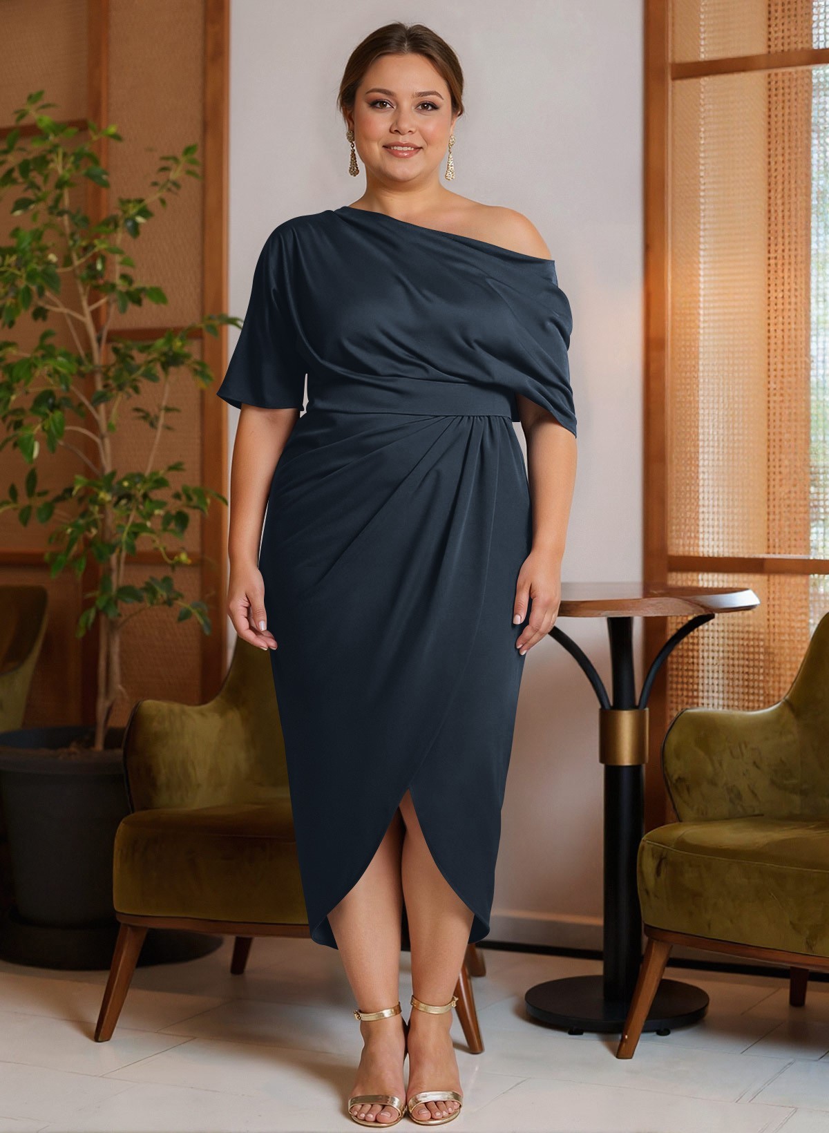 Classic Asymmetrical Neckline Ankle-Length Satin Mother Of The Bride Dresses, product image 6